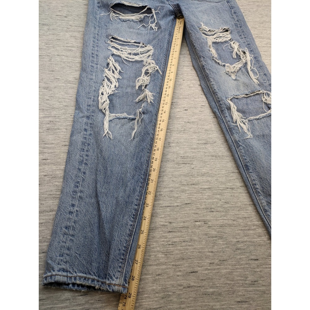 American‎ Eagle Mom Jeans Ripped Distressed Highest Rise Light Wash Size 6 Long - Picture 2 of 10